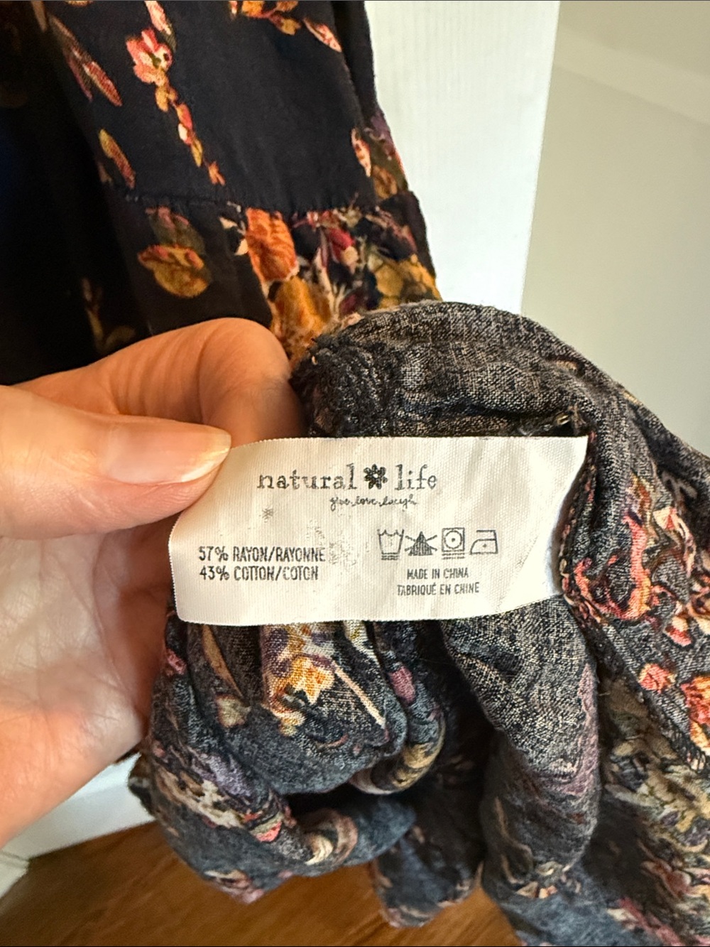 Natural Life Black Floral Tiered Midi Dress - L - Picture 5 of 5